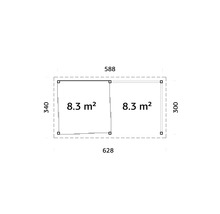 Plan avec indications de dimensions et de surface de deux pièces