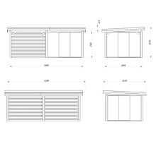 Dessin technique d''un abri de jardin avec dimensions.