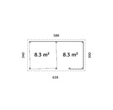 Plan d''un abri de jardin avec deux pièces de 8,3 mètres carrés chacune