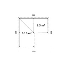 Plan avec indication des surfaces 16,6 mètres carrés et 8,3 mètres carrés