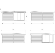 Dessin technique d''un abri de jardin avec dimensions
