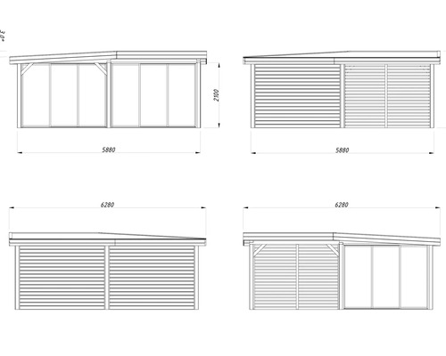 Schéma technique d''un abri de jardin avec dimensions