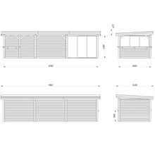 Plan technique d''une remise de jardin avec dimensions
