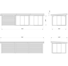 Dessin d''un garage en bois avec les dimensions longueur 9160 mm, largeur 3400 mm et hauteur 2100 mm.