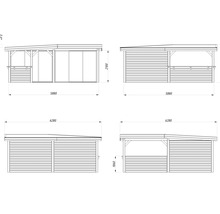 Schéma technique d''une cabane de jardin avec des dimensions de 5880 x 6280 mm