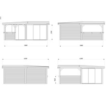 Dessin technique d''un abri de jardin avec dimensions