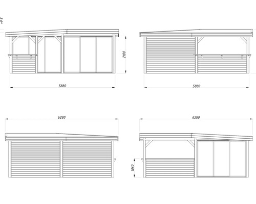 Dessin technique d''un abri de jardin avec dimensions