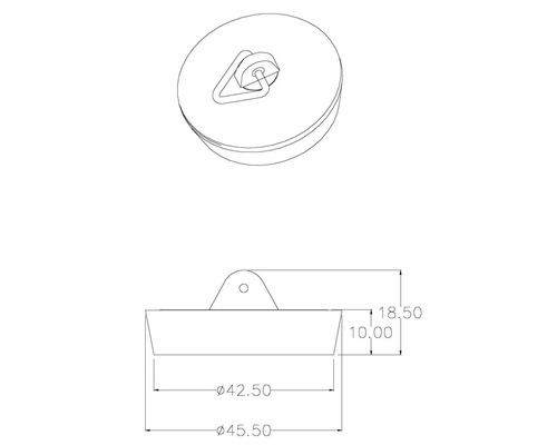Ablaufstopfen mit den Maßen 42,50 und 45,50 Millimeter im Durchmesser