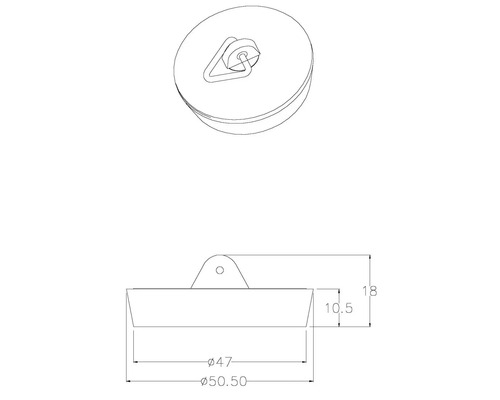 Zeichnung eines Abflussstöpsels mit Maßangaben