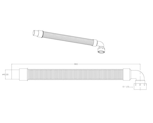 Schéma technique d''un siphon avec des dimensions de 40 millimètres et 960 millimètres