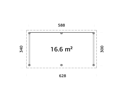 Plan avec dimensions : 16,6 mètres carrés