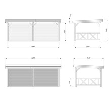 Schéma technique d''un garage double en bois avec indications de dimensions.