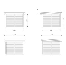 Dessin technique d''un abri de jardin avec dimensions