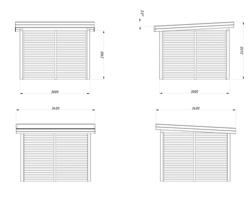 Dessin technique d''un abri de jardin avec dimensions