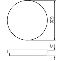 Technische Zeichnung eines runden Produkts mit einem Durchmesser von 220 mm und einer Höhe von 57 mm