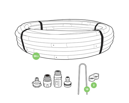Tuyau d''arrosage de 30 mètres avec raccords et supports