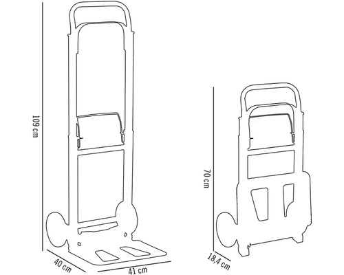 Dimensions d''un diable en position pliée et dépliée