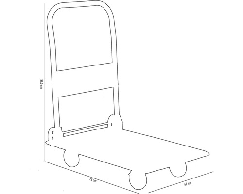 Image d''un diable aux dimensions suivantes : 82,5 cm de hauteur, 73 cm de longueur et 47 cm de largeur.