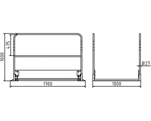 Technische Zeichnung eines Geländers mit Maßangaben