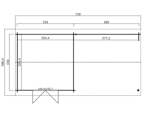 Plan d''un abri de jardin avec indications de dimensions.