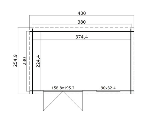 Plan d''un abri de jardin avec indications de dimensions