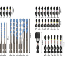 Ensemble de forets et d''embouts de différentes tailles