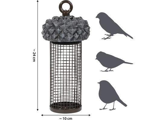 Mangeoire à oiseaux en métal avec motif de pomme de pin, environ 24 cm de haut et 10 cm de large