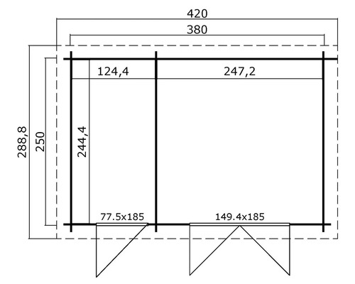Plan technique d''un abri de jardin avec dimensions