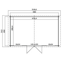 Plan d''un abri de jardin avec indications de dimensions.