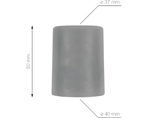 Bouchon de tuyau gris avec des dimensions de 37 millimètres de diamètre, 40 millimètres de diamètre et 50 millimètres de hauteur