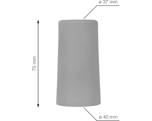 Produktbild mit Maßangaben: Durchmesser oben 37 Millimeter, Durchmesser unten 40 Millimeter, Höhe 75 Millimeter.