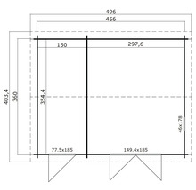 Plan d''un abri de jardin avec indications de dimensions.