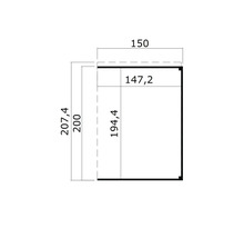 Dessin technique avec cotes : 207,4, 200, 150, 147,2 et 194,4.