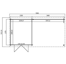 Schéma technique d''une cabane de jardin avec dimensions