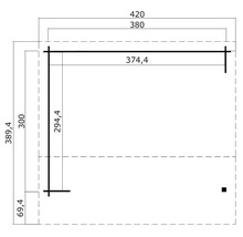 Technische Zeichnung mit Maßangaben für ein Gartenhaus