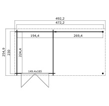 Plan d''un abri de jardin avec indications de dimensions.