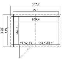 Dessin technique d''un abri de jardin avec dimensions