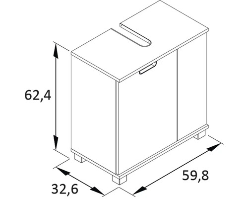 Dessin d''un meuble sous-lavabo avec dimensions