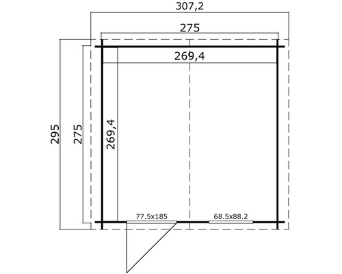 Plan d''un abri de jardin avec les dimensions.