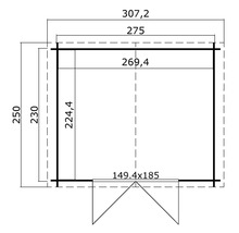 Dessin technique d''un abri de jardin avec indications de dimensions