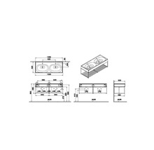 Dessin technique d''un meuble-lavabo avec double vasque et dimensions.