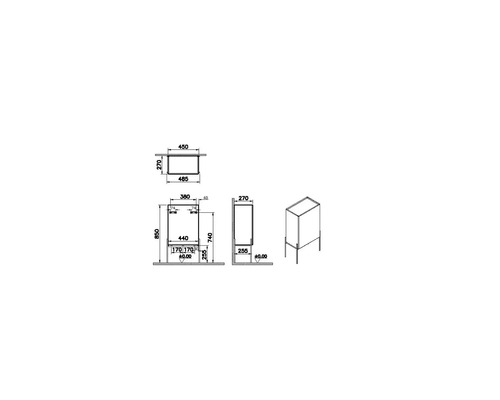 Schéma technique d''un meuble bas avec dimensions