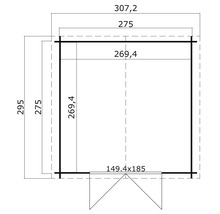 Dessin technique d''une cabane de jardin avec cotes