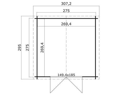 Dessin technique d''une cabane de jardin avec cotes