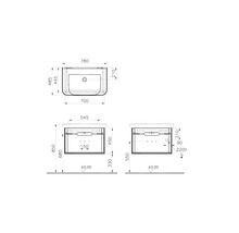Schéma technique d''un meuble sous-vasque avec indications de dimensions.
