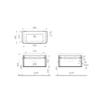 Schéma technique d''un meuble sous-lavabo avec dimensions