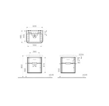 Schéma technique d''un meuble sous-vasque avec dimensions