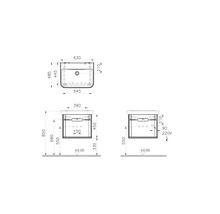 Dessin technique d''un meuble sous-lavabo avec indications de dimensions