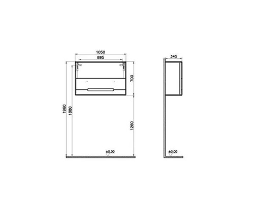 Schéma technique d''un meuble sous-lavabo avec dimensions