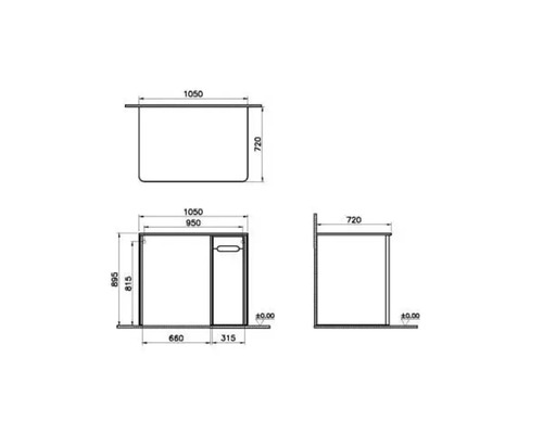 Dessin technique d''un meuble de salle de bains avec dimensions